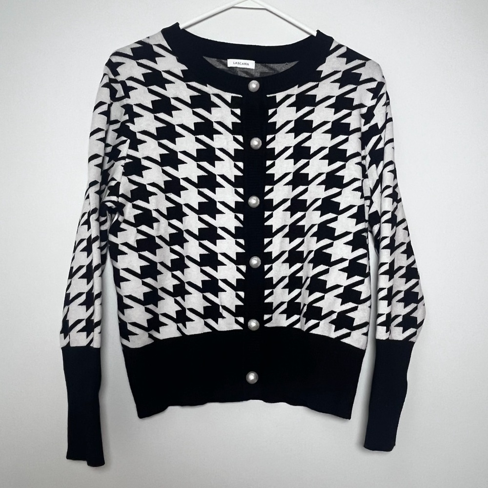 Lascana Sweater Cardigan Black White Houndstooth Womens Small 4/6 - Picture 2 of 10